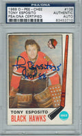 Tony Esposito Signed Blackhawks 1969 O-Pee-Chee Premier Rookie Card #138 w/HOF 88 - PSA/DNA - ESPCAR400 - Tony Esposito Signed Blackhawks 1969 O-Pee-Chee Premier Rookie Card #138 w/HOF 88 - PSA/DNA product image