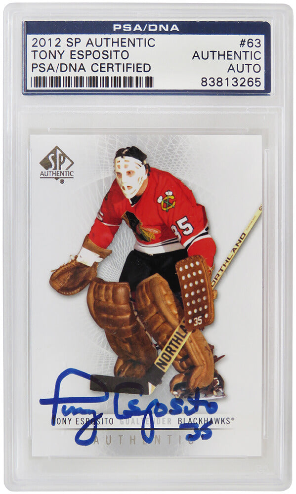 Tony Esposito Signed Chicago Blackhawks 2012 SP Authentic Hockey Card #63 - PSA/DNA - ESPCAR405 - Tony Esposito Signed Chicago Blackhawks 2012 SP Authentic Hockey Card #63 - PSA/DNA product image