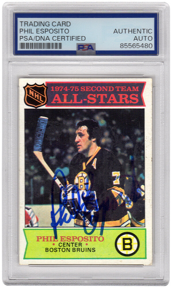 Phil Esposito Signed Boston Bruins 1975 Topps Hockey Card #292 - (PSA Encapsulated) - ESPCAR410 - Phil Esposito Signed Boston Bruins 1975 Topps Hockey Card #292 - (PSA Encapsulated) product image