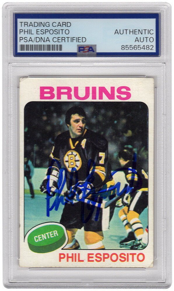 Phil Esposito Signed Boston Bruins 1975 Topps Hockey Card #200 - (PSA Encapsulated) - ESPCAR411 - Phil Esposito Signed Boston Bruins 1975 Topps Hockey Card #200 - (PSA Encapsulated) product image