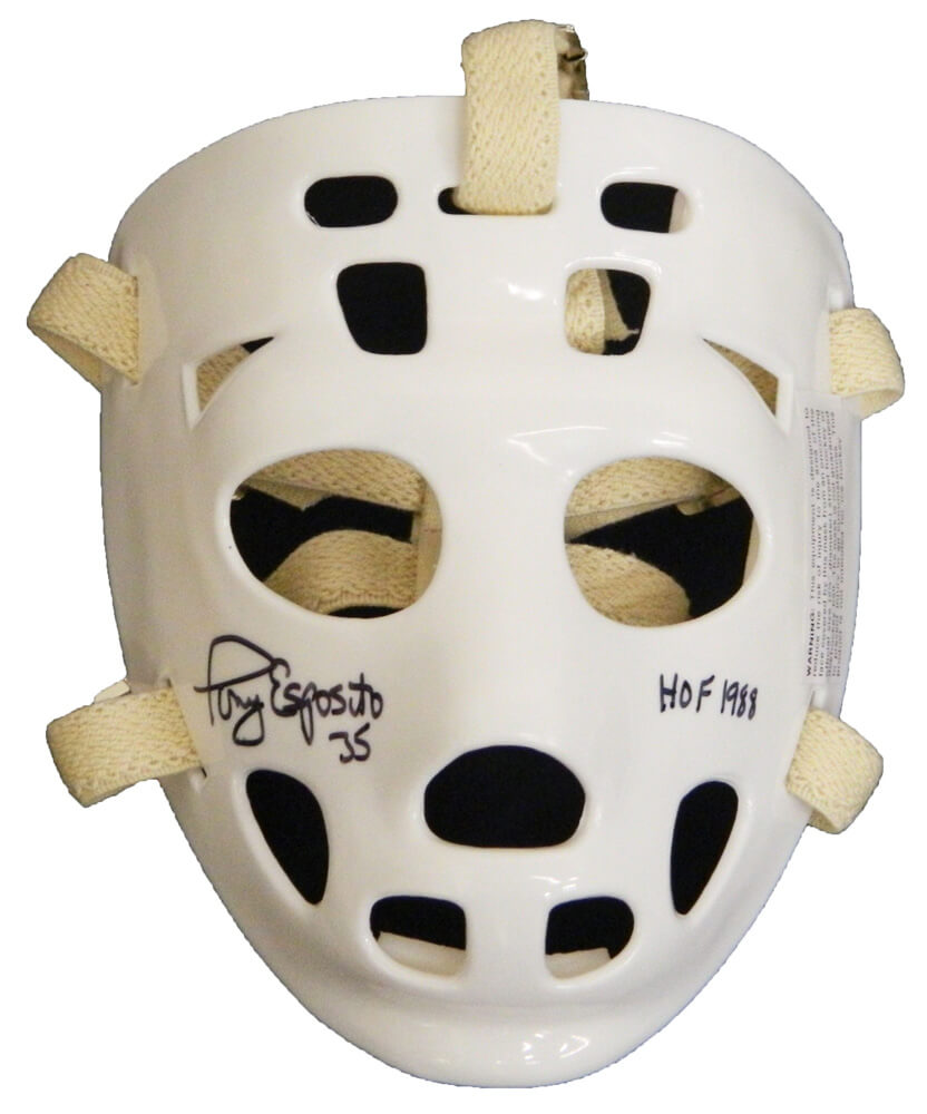Tony Esposito Signed White Throwback Hockey Goalie Mask w/HOF 1988 - ESPMAS402 - Tony Esposito Signed White Throwback Hockey Goalie Mask w/HOF 1988 product image