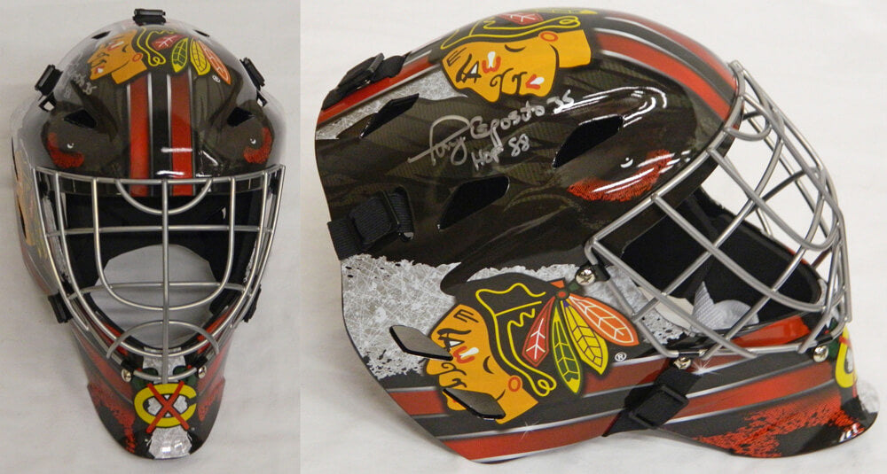 Tony Esposito Signed Chicago Blackhawks Replica Hockey Goalie Mask w/HOF 88 - ESPMAS403 - Tony Esposito Signed Chicago Blackhawks Replica Hockey Goalie Mask w/HOF 88 product image