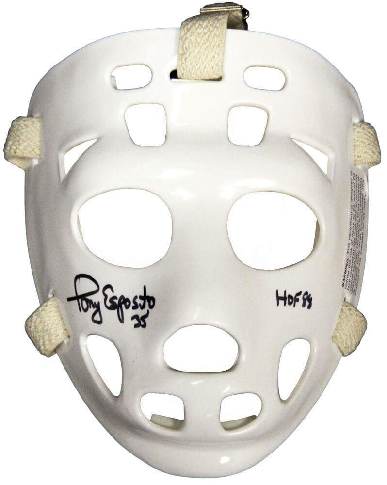 Tony Esposito Signed White Throwback Hockey Goalie Mask w/HOF 88 - ESPMAS405 - Tony Esposito Signed White Throwback Hockey Goalie Mask w/HOF 88 product image