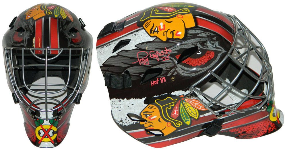 Tony Esposito Signed Chicago Blackhawks Franklin Replica Hockey Goalie Mask w/HOF'88 - ESPMAS406 - Tony Esposito Signed Chicago Blackhawks Franklin Replica Hockey Goalie Mask w/HOF'88 product image