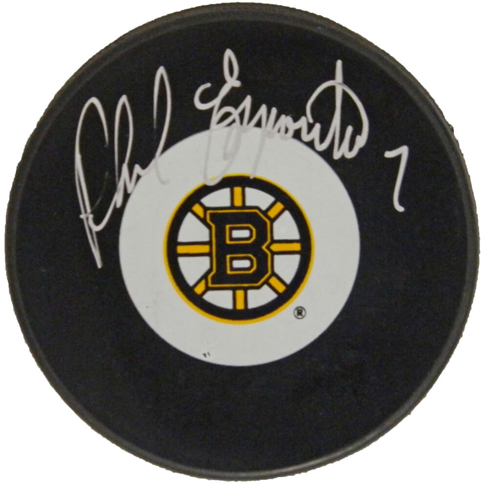 Phil Esposito Signed Bruins Logo Hockey Puck - ESPPUC400 - Phil Esposito Signed Bruins Logo Hockey Puck product image