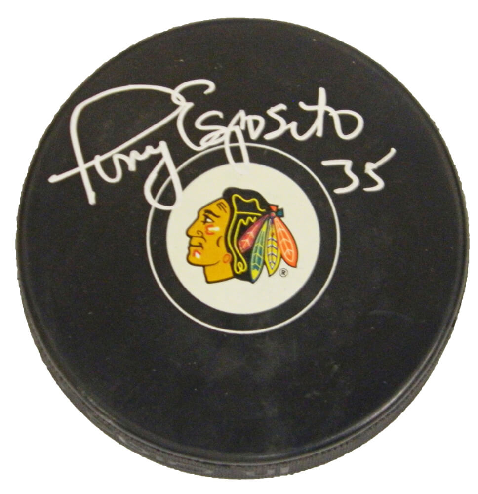 Tony Esposito Signed Chicago Blackhawks Logo Hockey Puck - ESPPUC402 - Tony Esposito Signed Chicago Blackhawks Logo Hockey Puck product image
