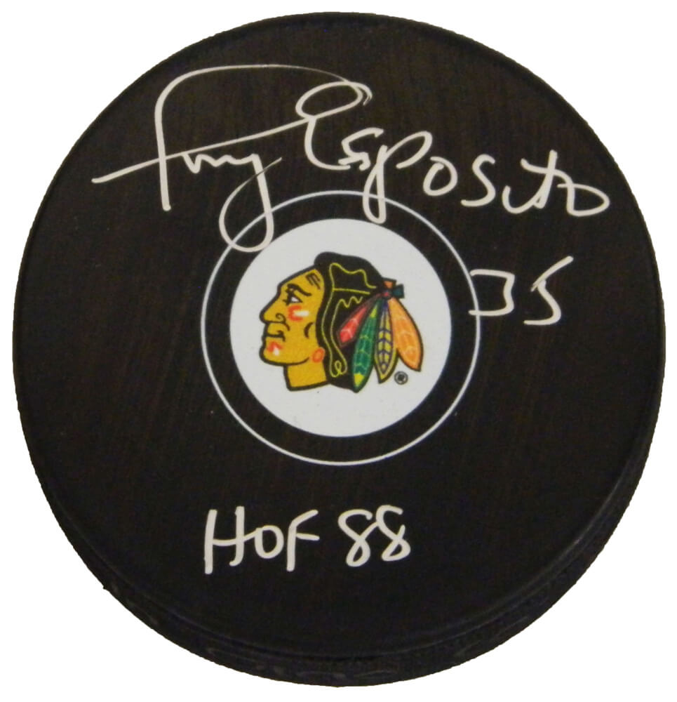 Tony Esposito Signed Chicago Blackhawks Logo Hockey Puck w/HOF 88 - ESPPUC407 - Tony Esposito Signed Chicago Blackhawks Logo Hockey Puck w/HOF 88 product image