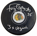 Tony Esposito Signed Chicago Blackhawks Logo Hockey Puck w/3x Vezina - ESPPUC409 - Tony Esposito Signed Chicago Blackhawks Logo Hockey Puck w/3x Vezina product image