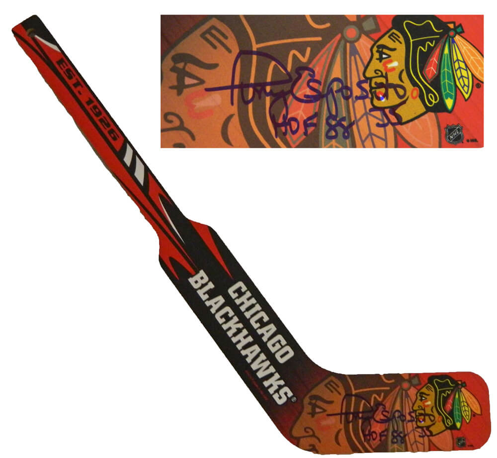 Tony Esposito Signed Chicago Blackhawks Logo Mini Goalie Hockey Stick w/HOF 88 - ESPSTK400 - Tony Esposito Signed Chicago Blackhawks Logo Mini Goalie Hockey Stick w/HOF 88 product image