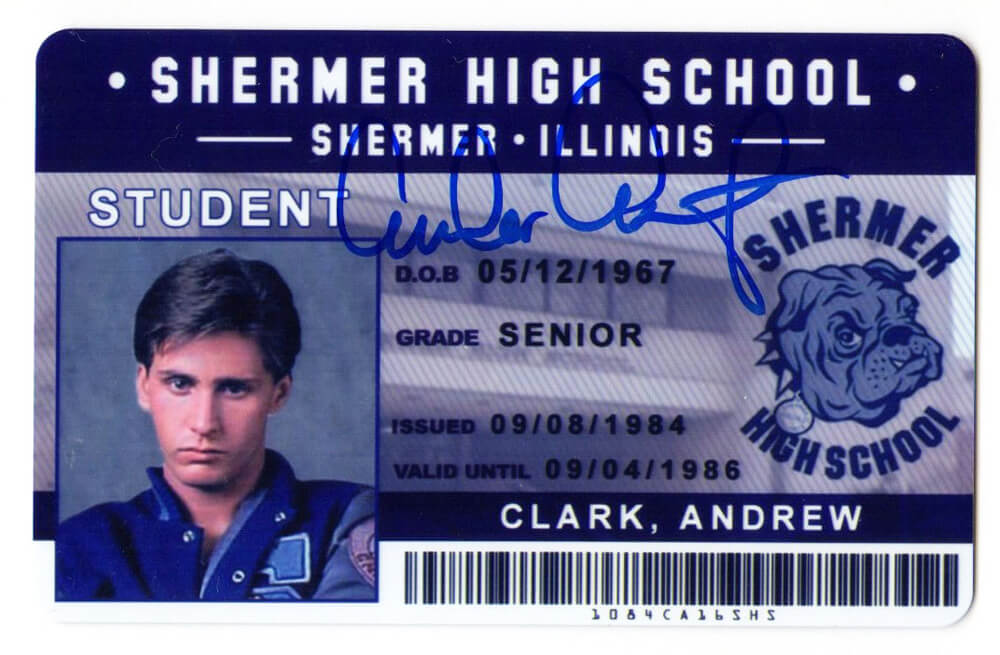 Emilio Estevez Signed The Breakfast Club Andrew Clark Shermer High School ID Card - ESTCAR500 - Emilio Estevez Signed The Breakfast Club Andrew Clark Shermer High School ID Card product image