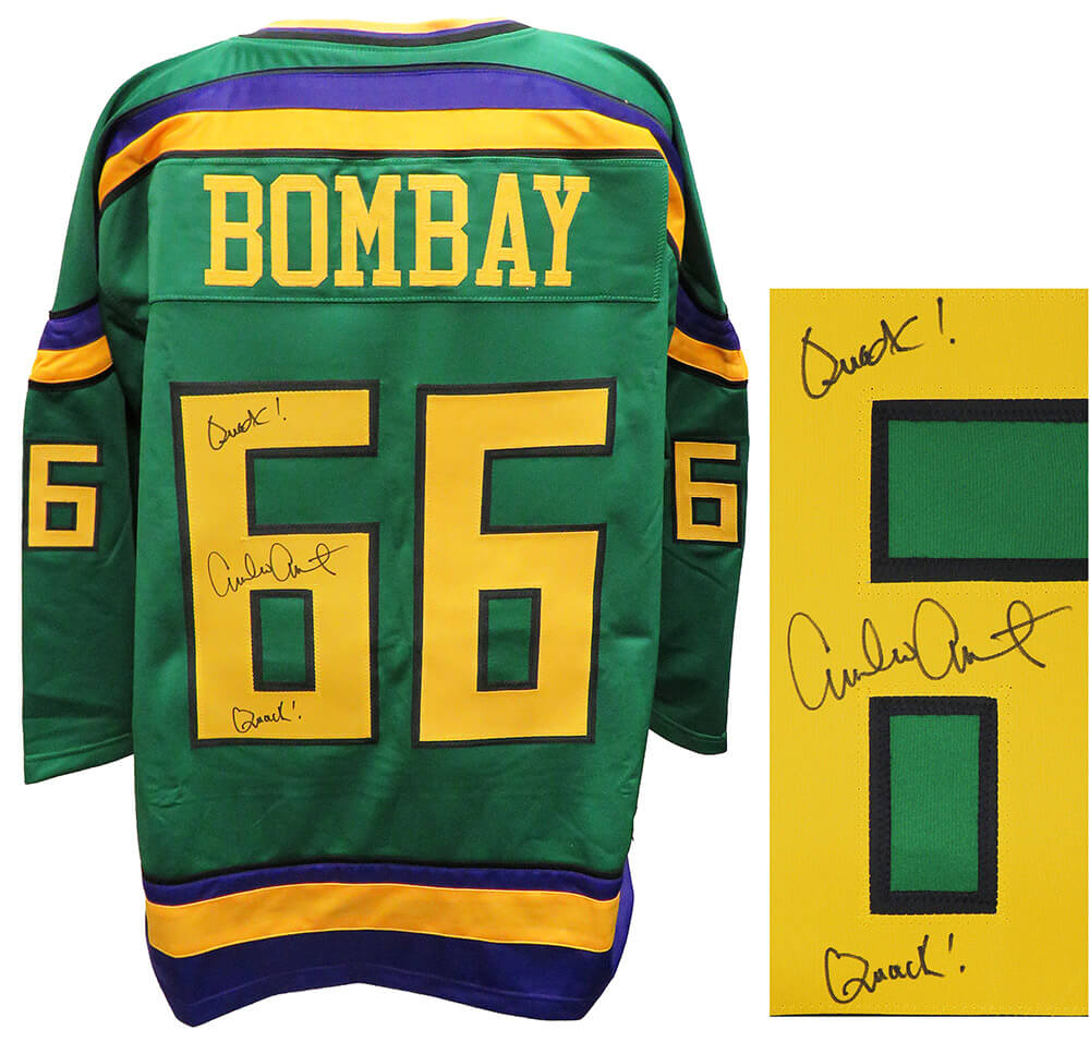 Emilio Estevez Signed Green Custom Hockey Jersey w/Quack, Quack - ESTJRY508 - Emilio Estevez Signed Green Custom Hockey Jersey w/Quack, Quack product image