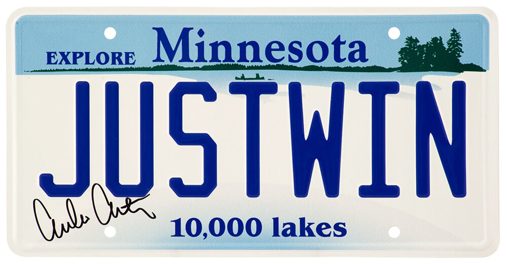 Emilio Estevez Signed Mighty Ducks Gordon Bombay 'Just Win' Minnesota License Plate - ESTOTH504 - Emilio Estevez Signed Mighty Ducks Gordon Bombay 'Just Win' Minnesota License Plate product image