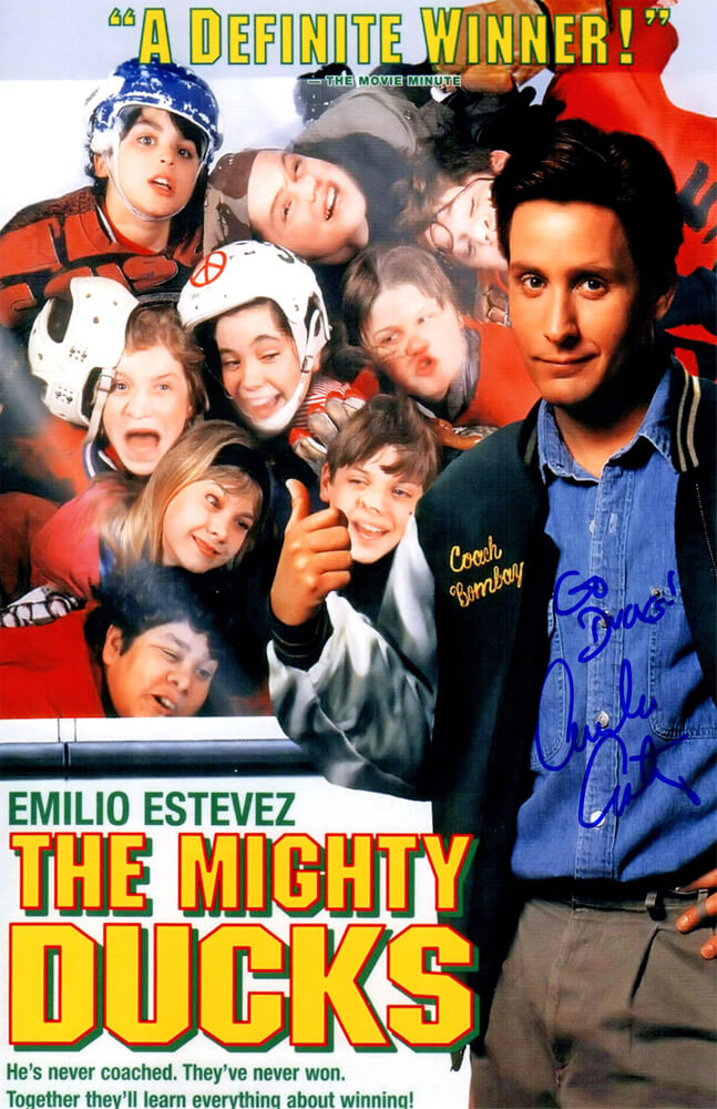 Emilio Estevez Signed The Mighty Ducks 11x17 Movie Poster w/Go Ducks - ESTPST503 - Emilio Estevez Signed The Mighty Ducks 11x17 Movie Poster w/Go Ducks product image