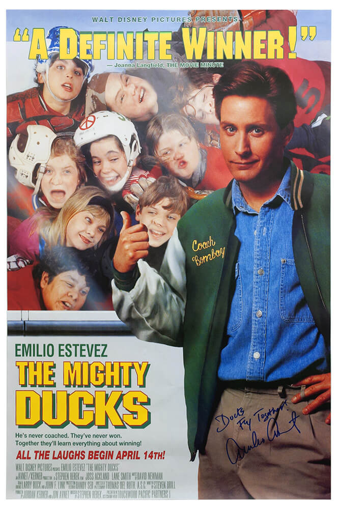 Emilio Estevez Signed The Mighty Ducks 27×40 Full Size Movie Poster w/Ducks Fly Together - ESTPST517 - Emilio Estevez Signed The Mighty Ducks 27×40 Full Size Movie Poster w/Ducks Fly Together product image