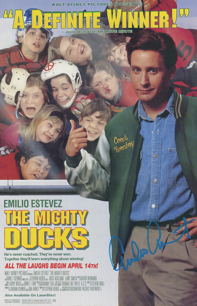 Emilio Estevez Signed Mighty Ducks 11x17 Movie Poster (In Blue Paint) - ESTPST518 - Emilio Estevez Signed Mighty Ducks 11x17 Movie Poster (In Blue Paint) product image