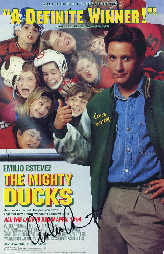 Emilio Estevez Signed The Mighty Ducks 11x17 Movie Poster (In Black) - ESTPST519 - Emilio Estevez Signed The Mighty Ducks 11x17 Movie Poster (In Black) product image