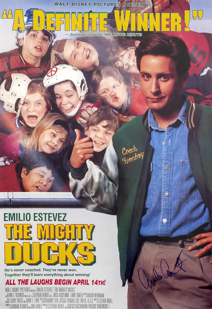 Emilio Estevez Signed The Mighty Ducks 27x40 Full Size Movie Poster - ESTPST527 - Emilio Estevez Signed The Mighty Ducks 27x40 Full Size Movie Poster product image