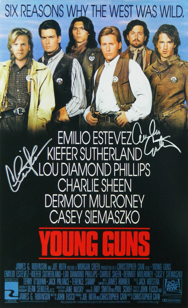 Emilio Estevez & Charlie Sheen Dual Signed Young Guns 11x17 Movie Poster - ESTPST550 - Emilio Estevez & Charlie Sheen Dual Signed Young Guns 11x17 Movie Poster product image