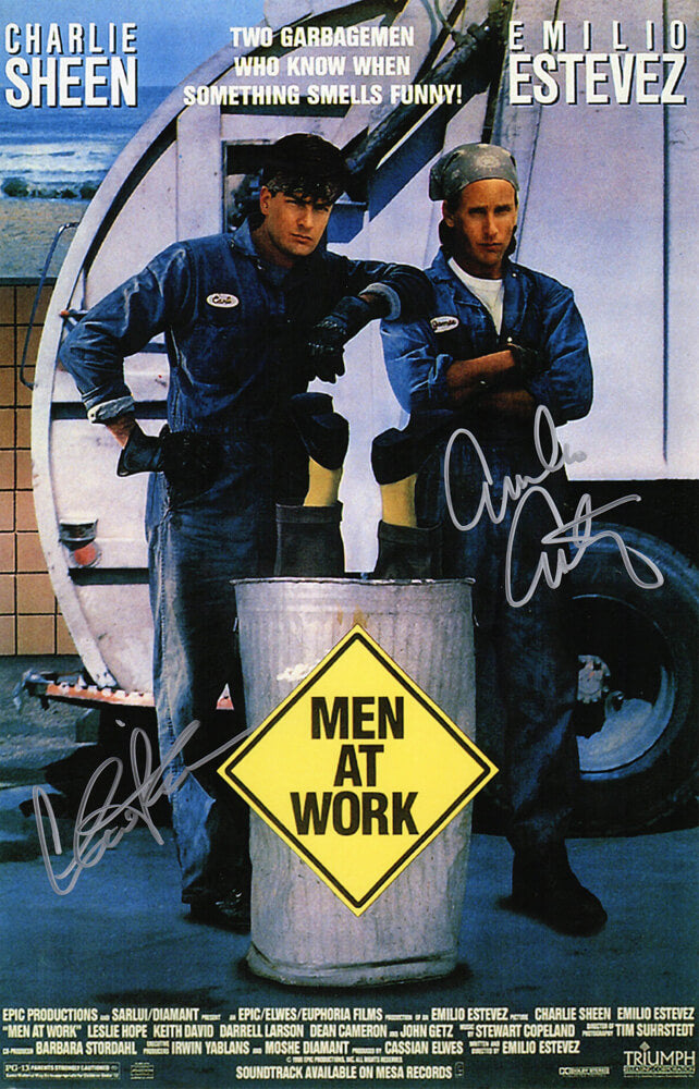 Emilio Estevez & Charlie Sheen Dual Signed Men At Work 11x17 Movie Poster - ESTPST551 - Emilio Estevez & Charlie Sheen Dual Signed Men At Work 11x17 Movie Poster product image