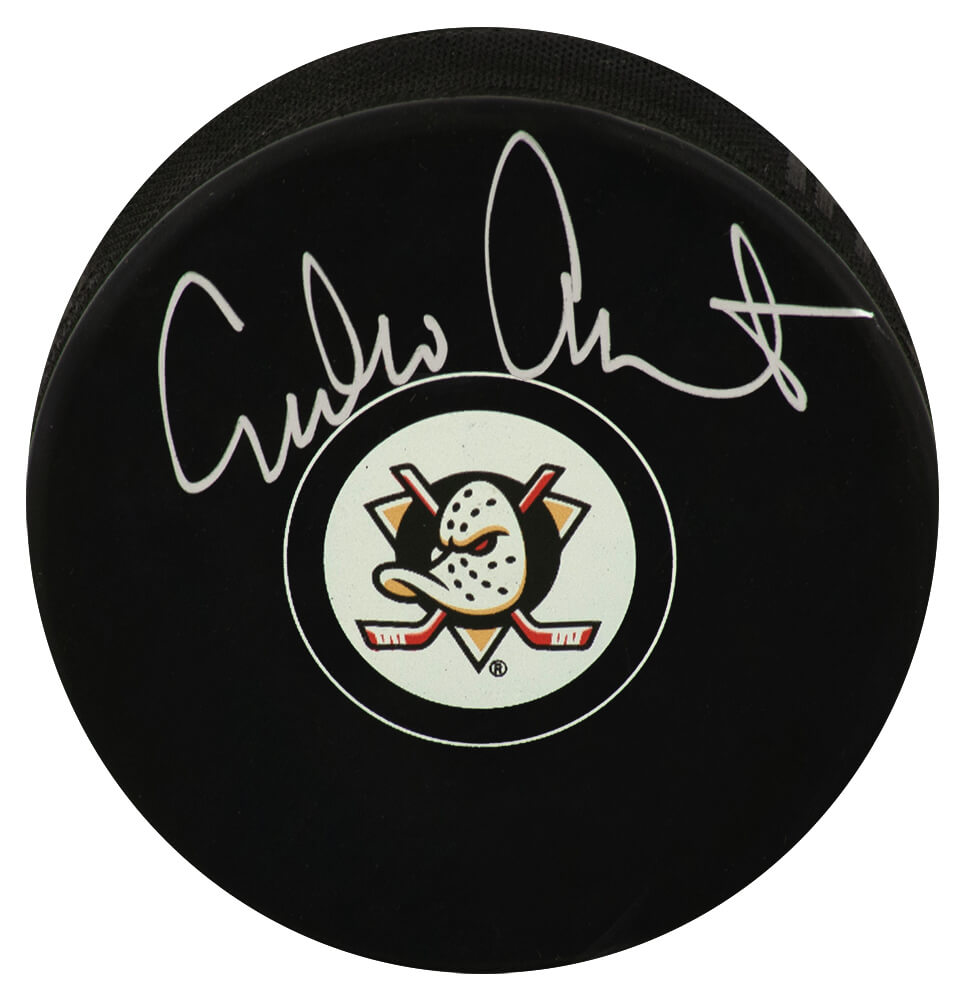 Emilio Estevez Signed Anaheim Mighty Ducks Team Logo Hockey Puck - ESTPUC404 - Emilio Estevez Signed Anaheim Mighty Ducks Team Logo Hockey Puck product image
