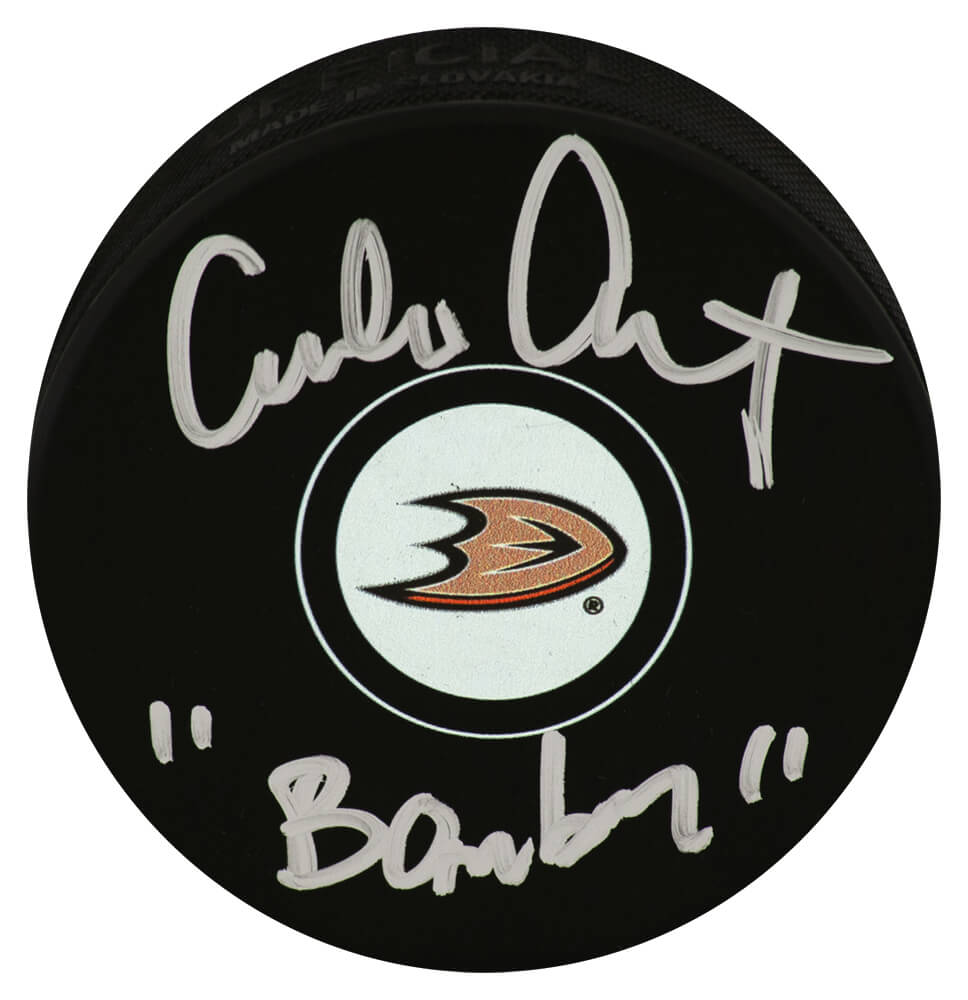 Emilio Estevez Signed Anaheim Mighty Ducks Team Logo Hockey Puck w/Bombay - ESTPUC405 - Emilio Estevez Signed Anaheim Mighty Ducks Team Logo Hockey Puck w/Bombay product image