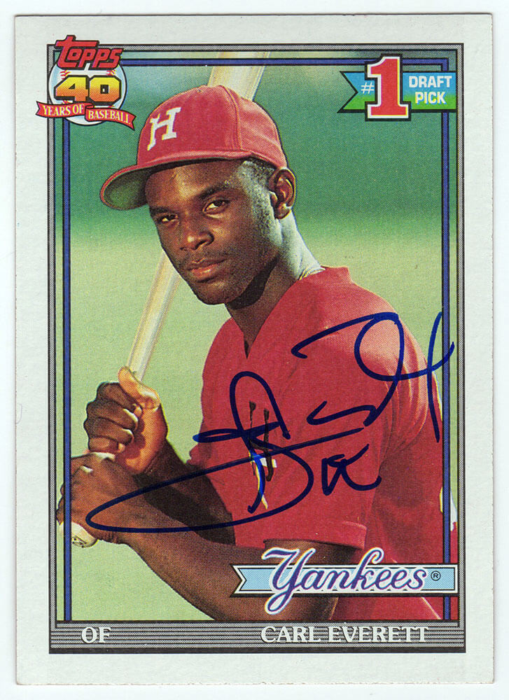Carl Everett Signed Yankees 1991 Topps Rookie Baseball Trading Card #113 - EVECAR100 - Carl Everett Signed Yankees 1991 Topps Rookie Baseball Trading Card #113 product image