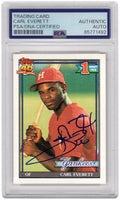 Carl Everett Signed Yankees 1991 Topps Rookie Baseball Trading Card #113 - (PSA Encapsulated) - EVECAR102 - Carl Everett Signed Yankees 1991 Topps Rookie Baseball Trading Card #113 - (PSA Encapsulated) product image