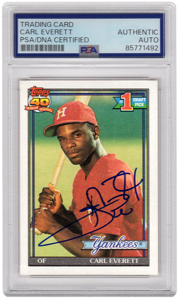 Carl Everett Signed Yankees 1991 Topps Rookie Baseball Trading Card #113 - (PSA Encapsulated) - EVECAR102 - Carl Everett Signed Yankees 1991 Topps Rookie Baseball Trading Card #113 - (PSA Encapsulated) product image