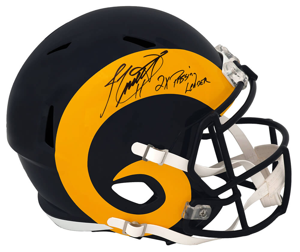 Jim Everett Signed Los Angeles Rams Throwback Riddell Full Size Speed Replica Helmet w/2x Pass Leader - EVEREP301 - Jim Everett Signed Los Angeles Rams Throwback Riddell Full Size Speed Replica Helmet w/2x Pass Leader product image