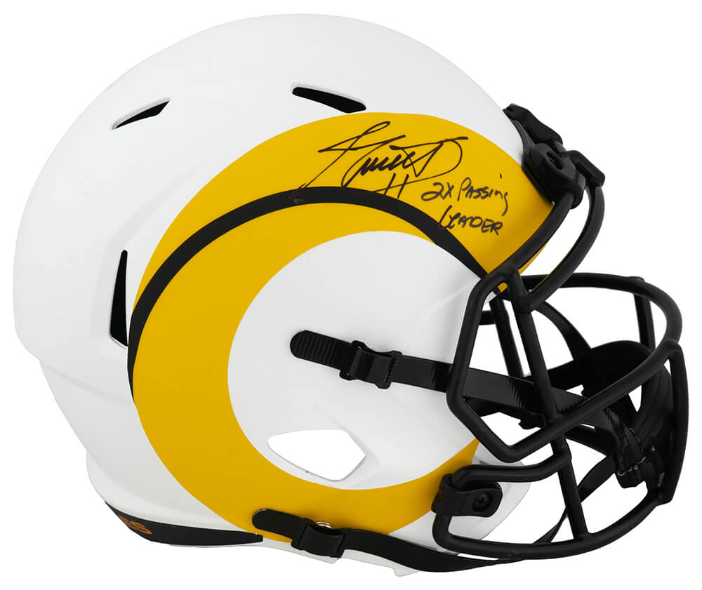 Jim Everett Signed Los Angeles Rams LUNAR Riddell Full Size Speed Replica Helmet w/2x Pass Leader - EVEREP302 - Jim Everett Signed Los Angeles Rams LUNAR Riddell Full Size Speed Replica Helmet w/2x Pass Leader product image