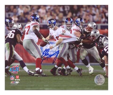 Eli Manning Signed Autographed Gaints SB XLII Scramble Action 8x10 Photo - MAN08P300 - Eli Manning Signed Autographed Gaints SB XLII Scramble Action 8x10 Photo product image