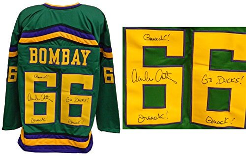 Emilio Estevez Signed Green Throwback Custom Hockey Jersey w/Go Ducks, Quack, Quack, Quack - ESTJRY503 - Emilio Estevez Signed Green Throwback Custom Hockey Jersey w/Go Ducks, Quack, Quack, Quack product image