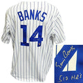 Ernie Banks Signed Chicago Cubs White Pinstripe Majestic Replica Jersey w/512 HR's - BANJRY101 - Ernie Banks Signed Chicago Cubs White Pinstripe Majestic Replica Jersey w/512 HR's product image