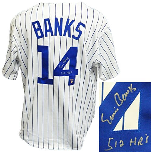 Ernie Banks Signed Chicago Cubs White Pinstripe Majestic Replica Jersey w/512 HR's - BANJRY101 - Ernie Banks Signed Chicago Cubs White Pinstripe Majestic Replica Jersey w/512 HR's product image