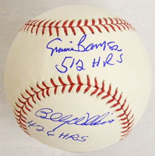 Ernie Banks and Billy Williams Dual-Signed Official MLB Baseball w/HR Totals - BANBSB111 - Ernie Banks and Billy Williams Dual-Signed Official MLB Baseball w/HR Totals product image