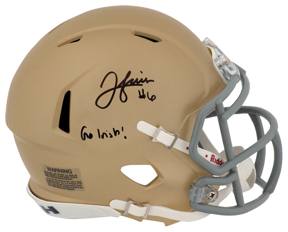 Jordan Faison Signed Notre Dame Fighting Irish Riddell Speed Mini Helmet w/Go Irish - FAIMIN301 - Jordan Faison Signed Notre Dame Fighting Irish Riddell Speed Mini Helmet w/Go Irish product image