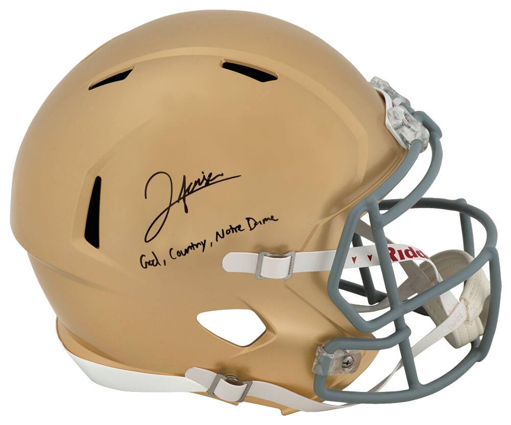 Jordan Faison Signed Notre Dame Fighting Irish Riddell Full Size Speed Replica Helmet w/God, Country, Notre Dame - FAIREP300 - Jordan Faison Signed Notre Dame Fighting Irish Riddell Full Size Speed Replica Helmet w/God, Country, Notre Dame product image