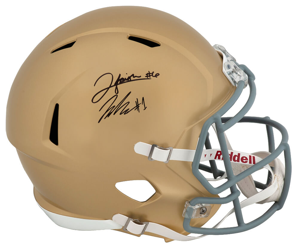 Jordan Faison & Jaden Greathouse Signed Notre Dame Fighting Irish Riddell Full Size Speed Replica Helmet - FAIREP301 - Jordan Faison & Jaden Greathouse Signed Notre Dame Fighting Irish Riddell Full Size Speed Replica Helmet product image