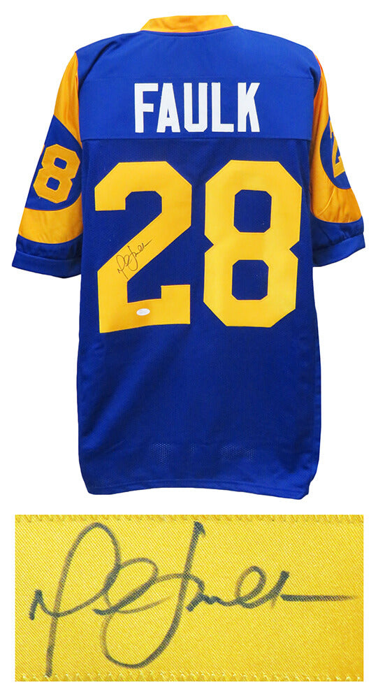 Marshall Faulk Signed Blue Throwback Custom Football Jersey (JSA) - FAUJRY302 - Marshall Faulk Signed Blue Throwback Custom Football Jersey (JSA) product image