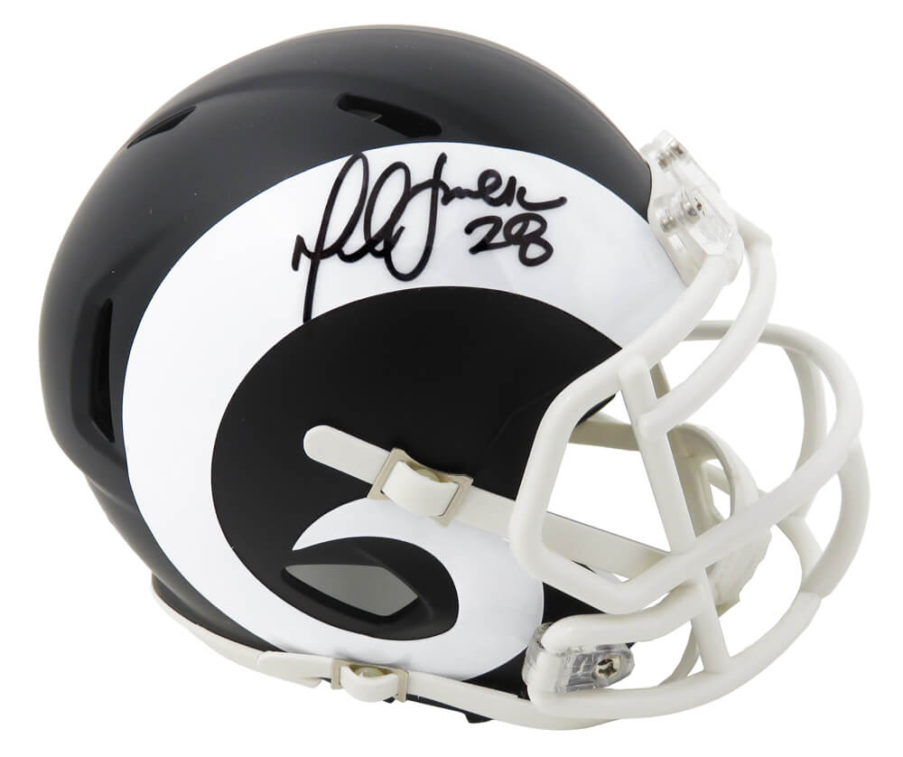 Marshall Faulk Signed Rams Flat Black Matte Riddell Speed Mini Helmet - FAUMIN303 - Marshall Faulk Signed Rams Flat Black Matte Riddell Speed Mini Helmet product image