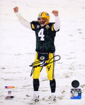 Brett Favre Signed Green Bay Packers Arms Raised Snow Game 8x10 Photo - FAV08P300 - Brett Favre Signed Green Bay Packers Arms Raised Snow Game 8x10 Photo product image