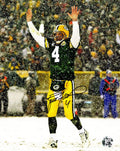 Brett Favre Signed Green Bay Packers Arms Raised In Snow 8x10 Photo - FAV08P306MYS - Brett Favre Signed Green Bay Packers Arms Raised In Snow 8x10 Photo product image