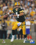 Brett Favre Signed Green Bay Packers Green Jersey Ball In Hand Passing 8x10 Photo - FAV08P307 - Brett Favre Signed Green Bay Packers Green Jersey Ball In Hand Passing 8x10 Photo product image