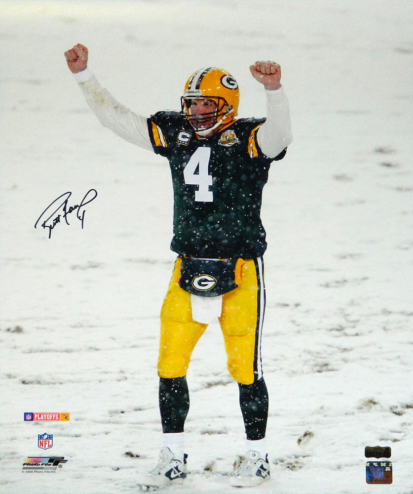 Brett Favre Signed Green Bay Packers Arms Raised Snow Game 16x20 Photo - FAV16P305 - Brett Favre Signed Green Bay Packers Arms Raised Snow Game 16x20 Photo product image