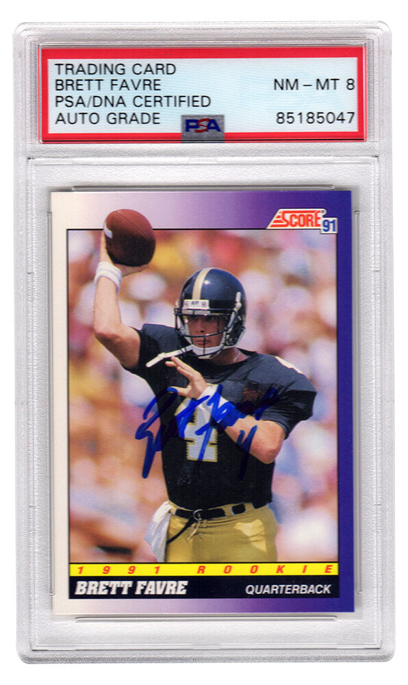 Brett Favre Signed 1991 Score Rookie Football Card #611 -(PSA Encapsulated / Auto Grade 8) - FAVCAR303 - Brett Favre Signed 1991 Score Rookie Football Card #611 -(PSA Encapsulated / Auto Grade 8) product image