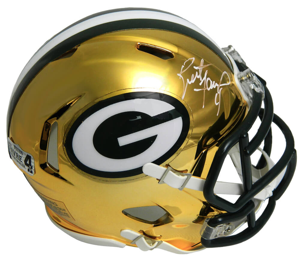 Brett Favre Signed Green Bay Packers Chrome Riddell Mini Helmet - FAVMIN302 - Brett Favre Signed Green Bay Packers Chrome Riddell Mini Helmet product image