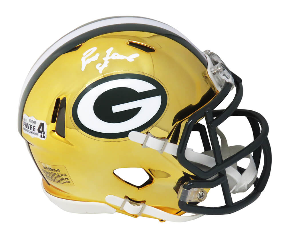 Brett Favre Signed Green Bay Packers Chrome Riddell Speed Mini Helmet - FAVMIN307 - Brett Favre Signed Green Bay Packers Chrome Riddell Speed Mini Helmet product image