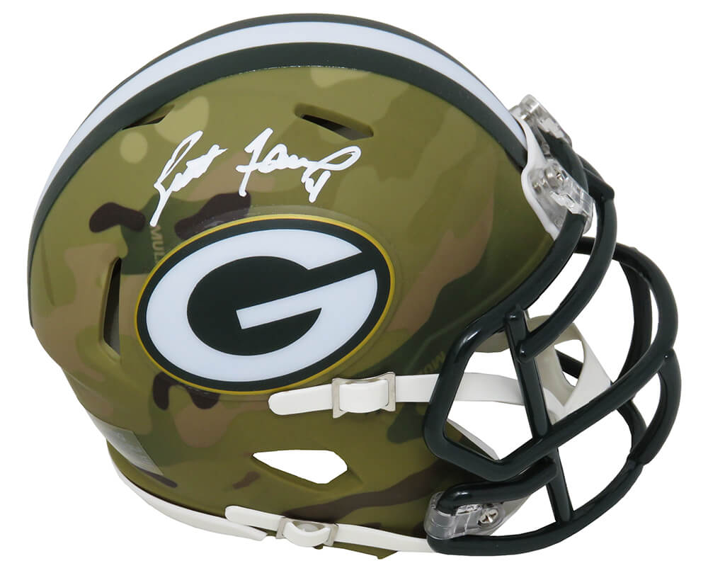 Brett Favre Signed Green Bay Packers CAMO Riddell Speed Mini Helmet - FAVMIN309 - Brett Favre Signed Green Bay Packers CAMO Riddell Speed Mini Helmet product image