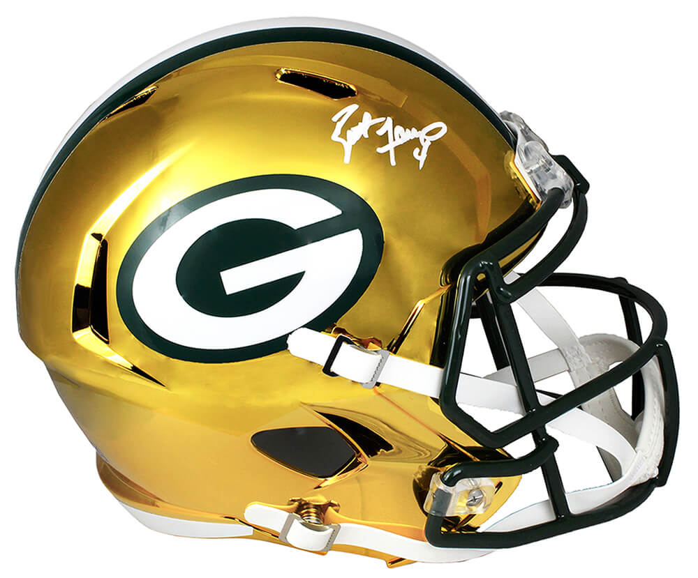 Brett Favre Signed Green Bay Packers Chrome Riddell Full Size Replica Speed Helmet - FAVREP301 - Brett Favre Signed Green Bay Packers Chrome Riddell Full Size Replica Speed Helmet product image