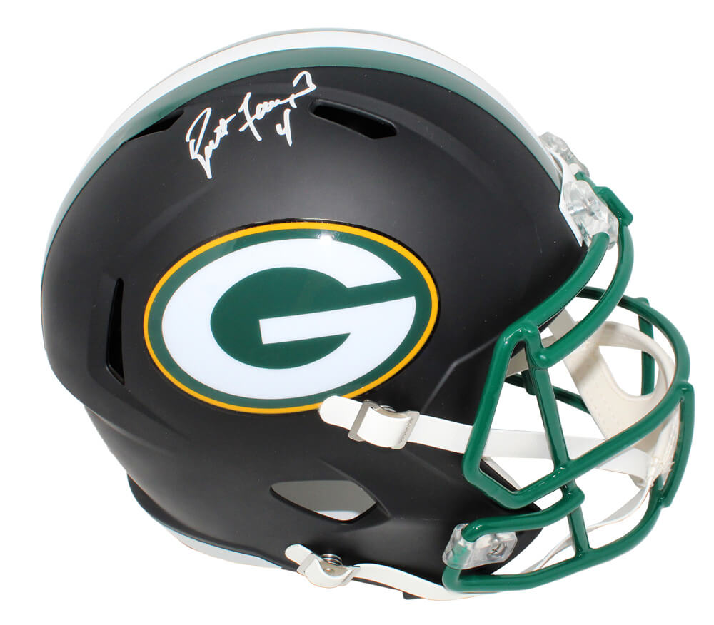 Brett Favre Signed Green Bay Packers Flat Black Matte Riddell Full Size Replica Speed Helmet - FAVREP302 - Brett Favre Signed Green Bay Packers Flat Black Matte Riddell Full Size Replica Speed Helmet product image